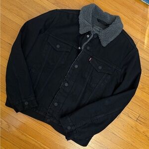 Levi's Black Denim Jacket with Gray Sherpa Collar